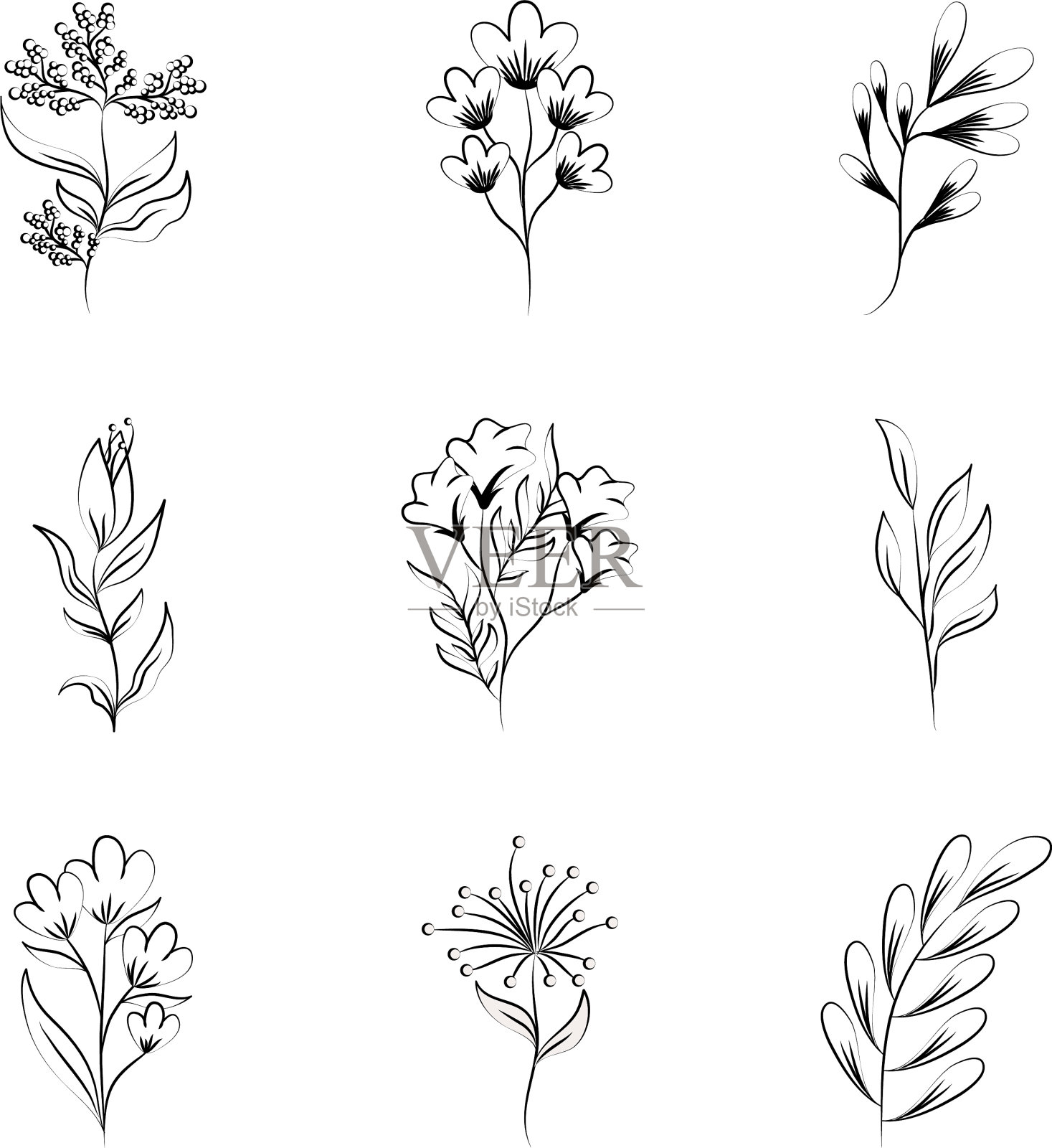 极简纹身波西米亚花花卉装饰插画图片素材