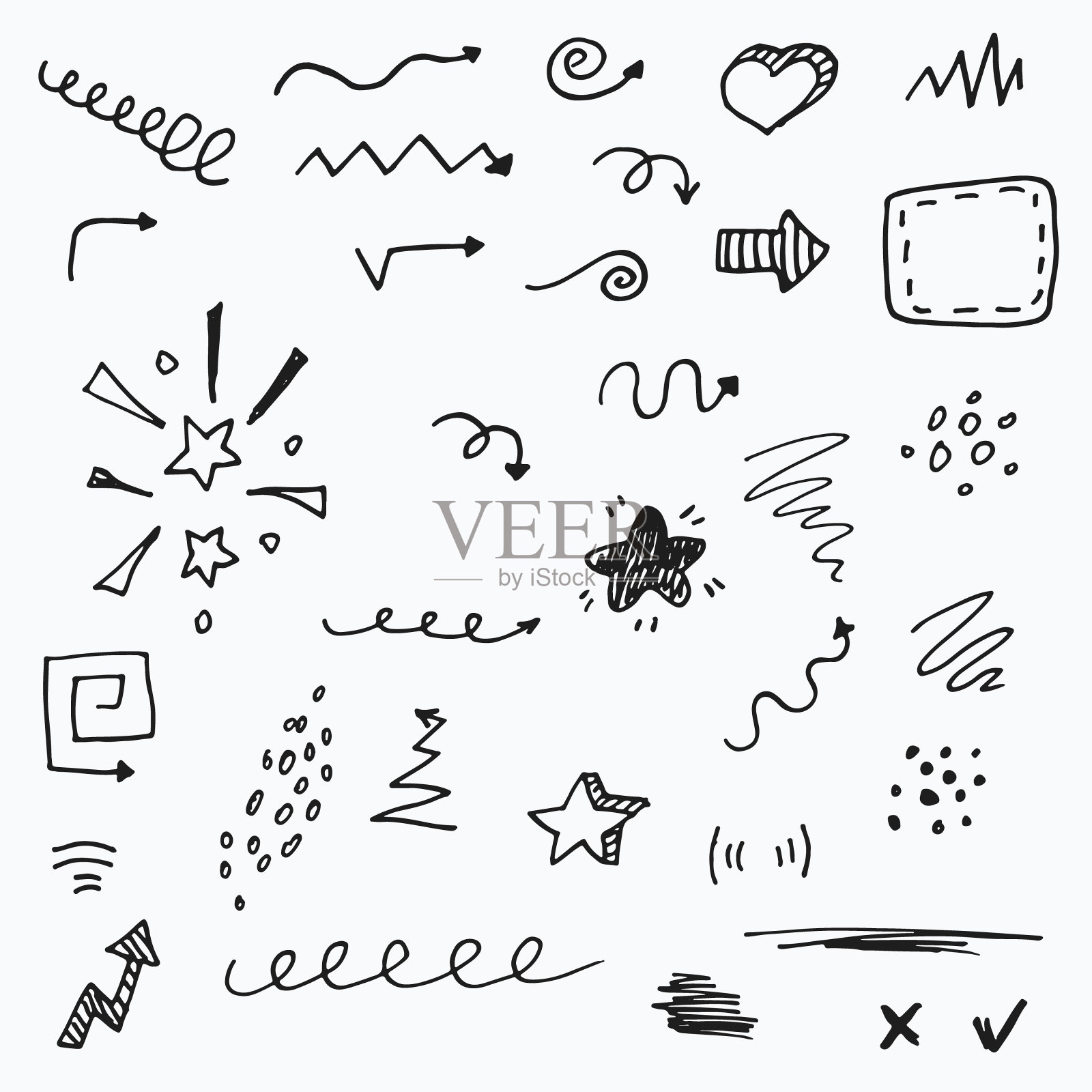 矢量涂鸦集手绘复古元素插画图片素材