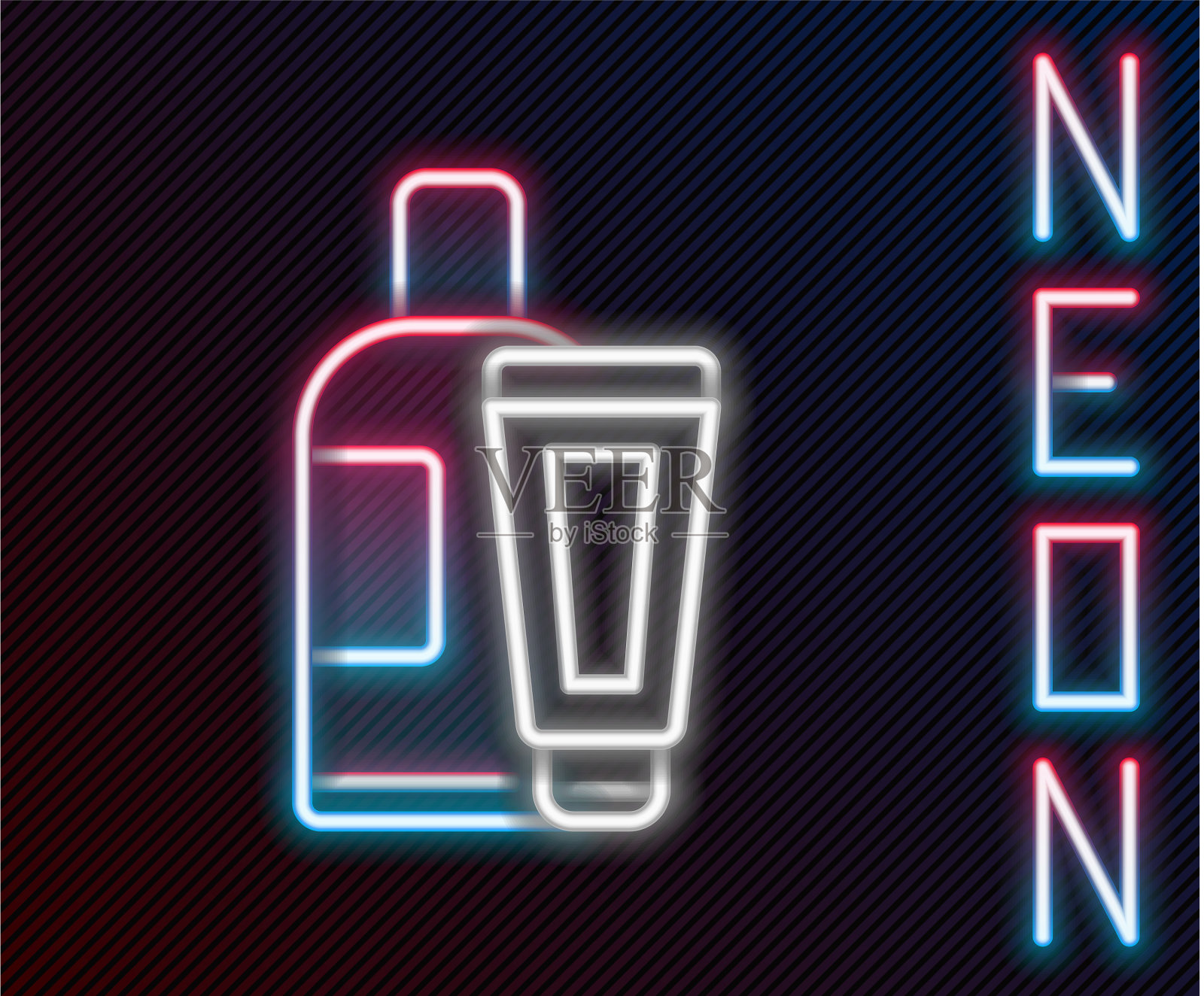 发光的霓虹线霜或乳液化妆品管插画图片素材