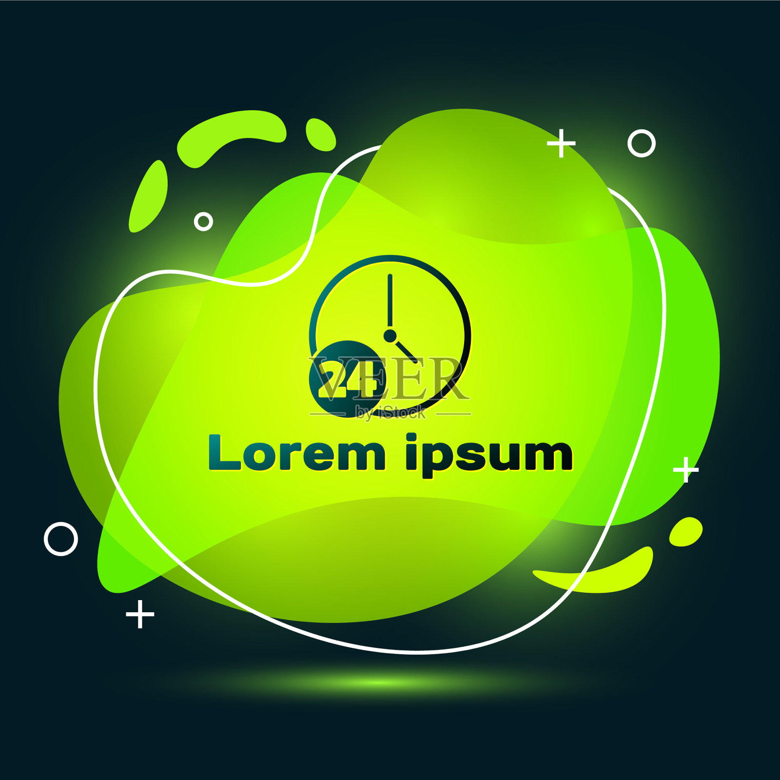 黑色时钟24小时图标孤立在黑色插画图片素材