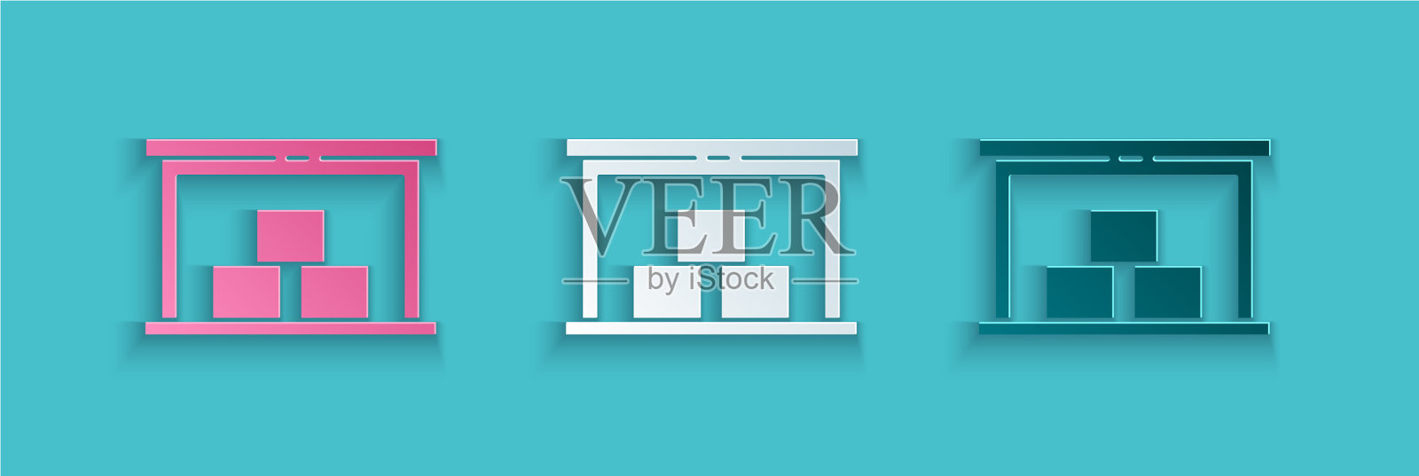 剪纸仓库图标孤立在蓝色插画图片素材