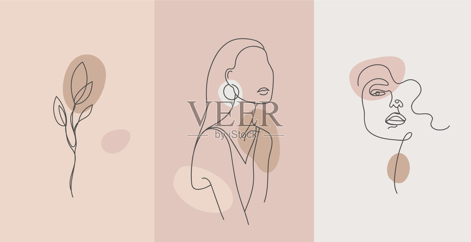 极简风格肖像线花插画图片素材