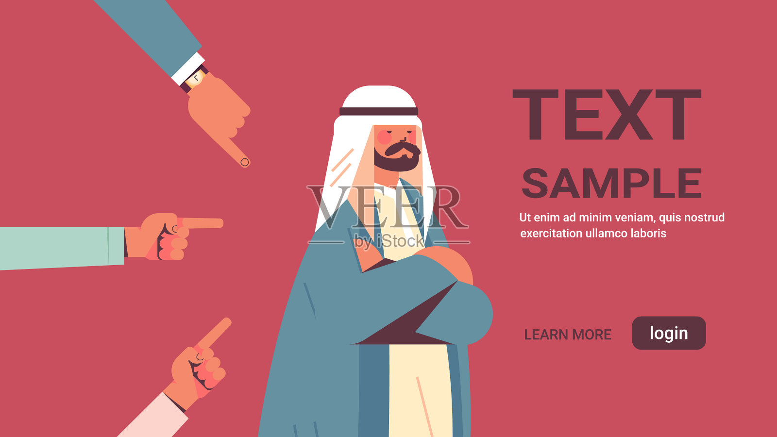 一名沮丧的阿拉伯男子双手抱住手指插画图片素材