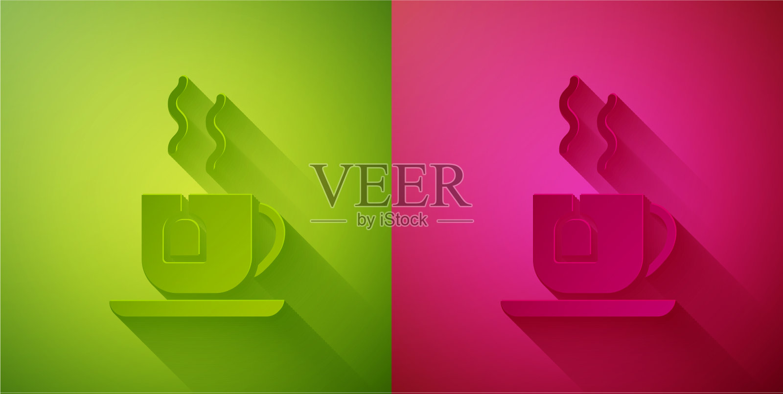 剪纸杯茶与茶袋图标隔离上插画图片素材