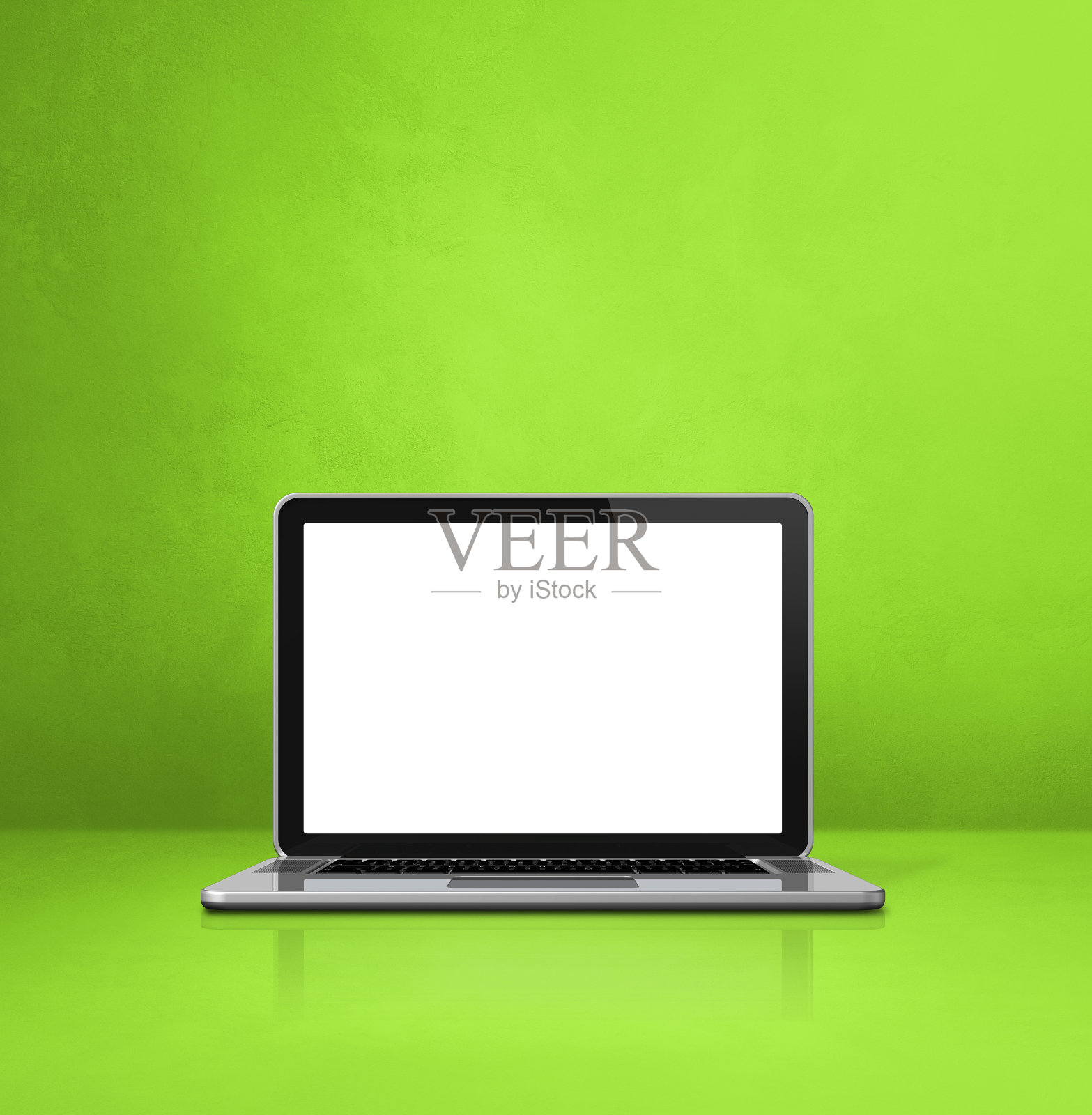 以绿色办公场景为背景的笔记本电脑照片摄影图片