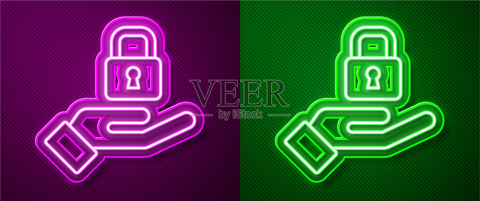 发光的霓虹灯线锁定在手图标孤立上插画图片素材