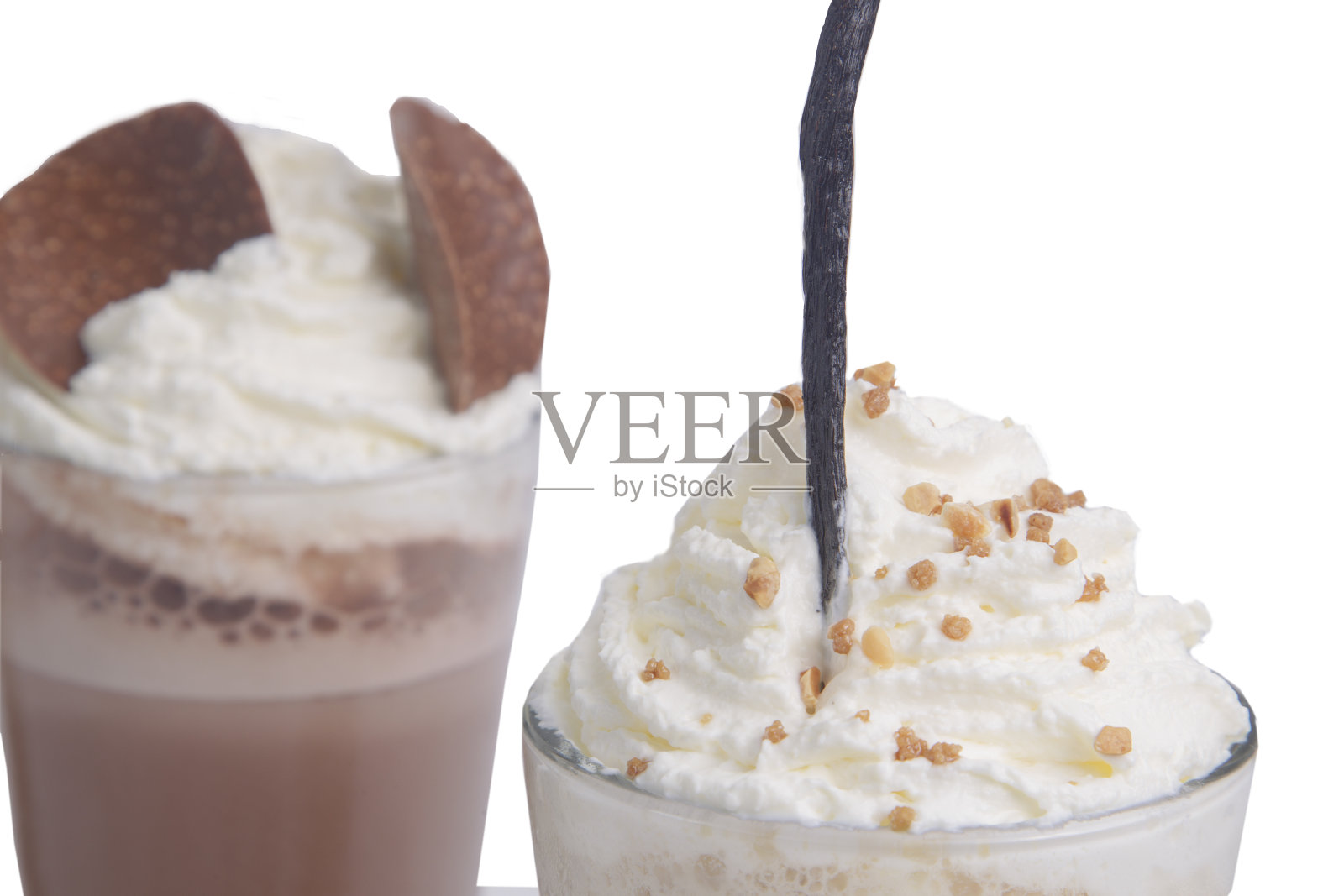 奶油和巧克力奶昔的对角线特写照片摄影图片