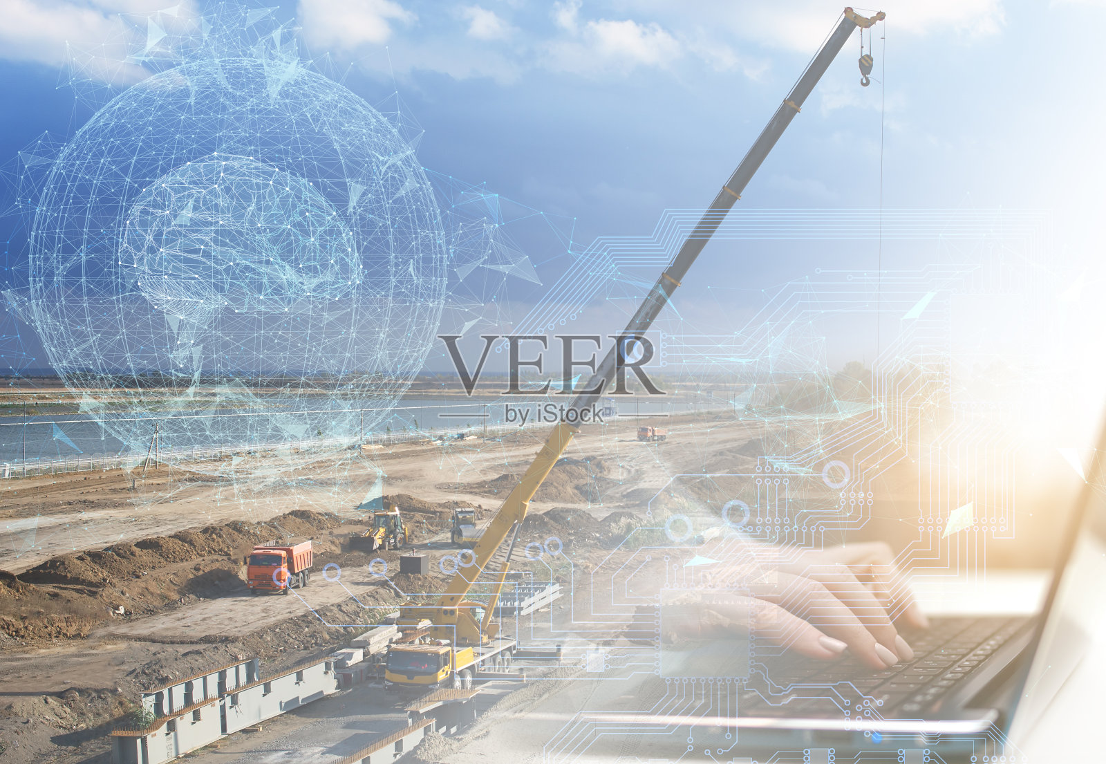 利用人工智能对获取的数据进行构建、处理和分析,并在云系统中存储。工业的未来和技术的发展照片摄影图片