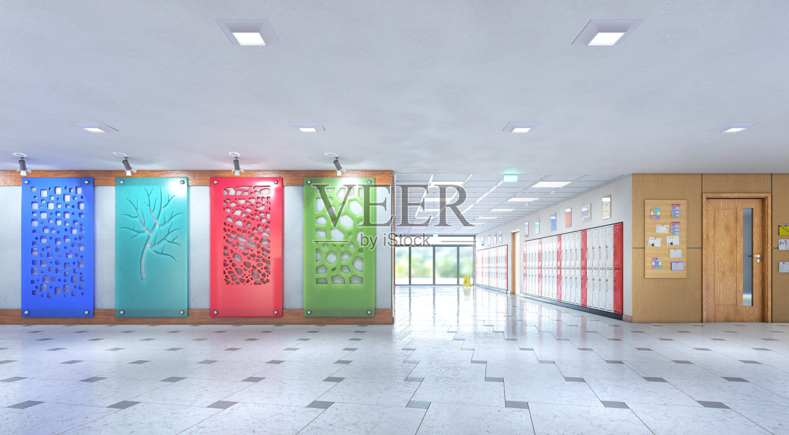 走廊内嵌墙板。三维演示照片摄影图片