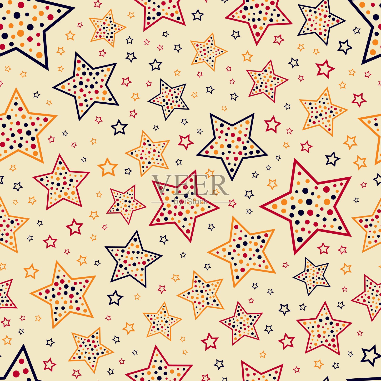无缝的星星抽象图案。织物,纸张印刷,剪贴簿或墙纸的美丽纹理。矢量插图。可爱的缤纷时尚明星背景。插画图片素材