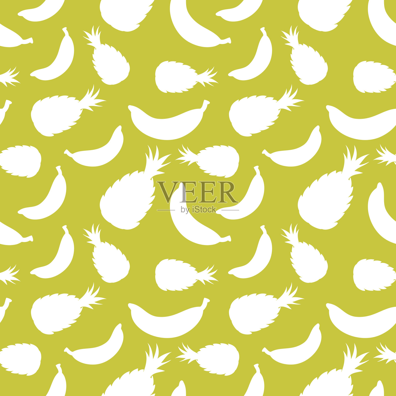 无缝模式与热带水果的轮廓。插画图片素材