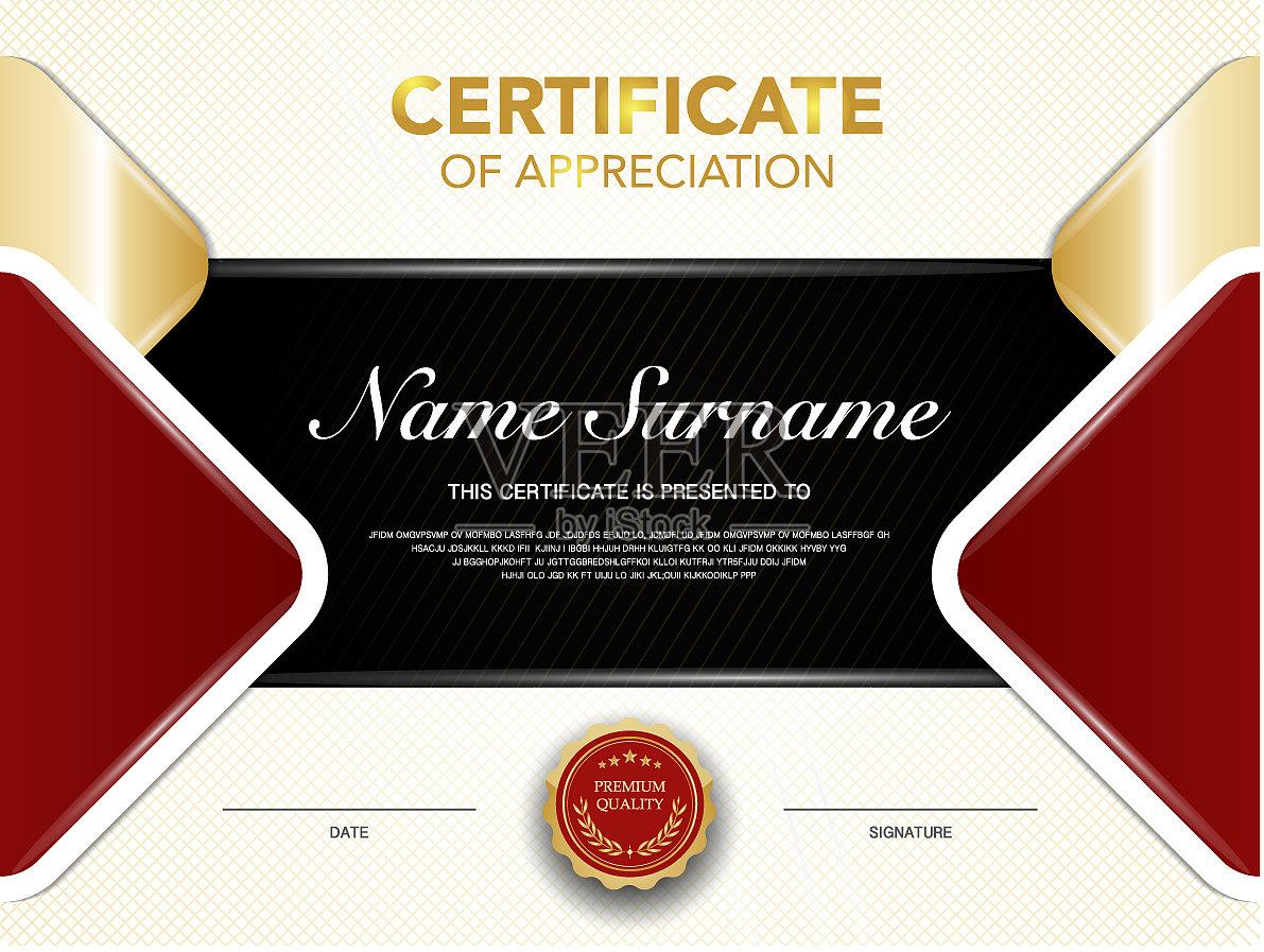 毕业证书模板为红色和金色设计模板素材