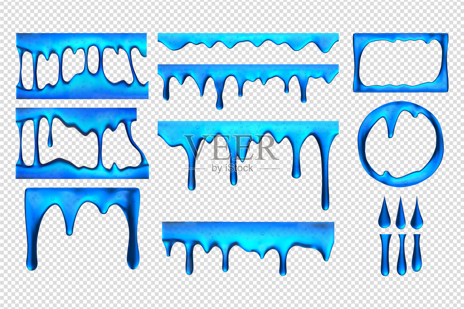 逼真的蓝色黏液集收集设计元素图片