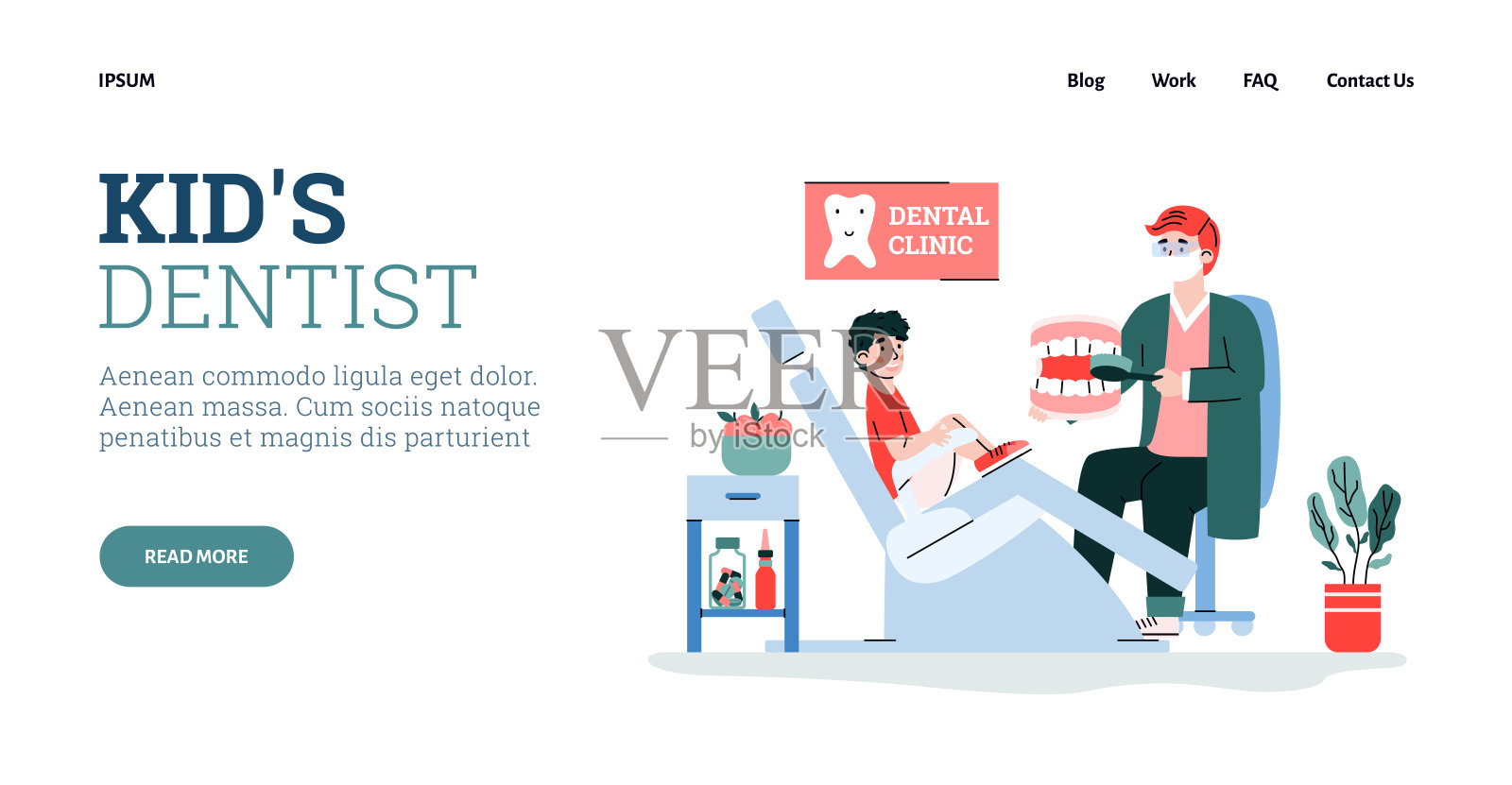 医疗牙科诊所与儿童病人和牙医展示牙齿卫生。插画图片素材