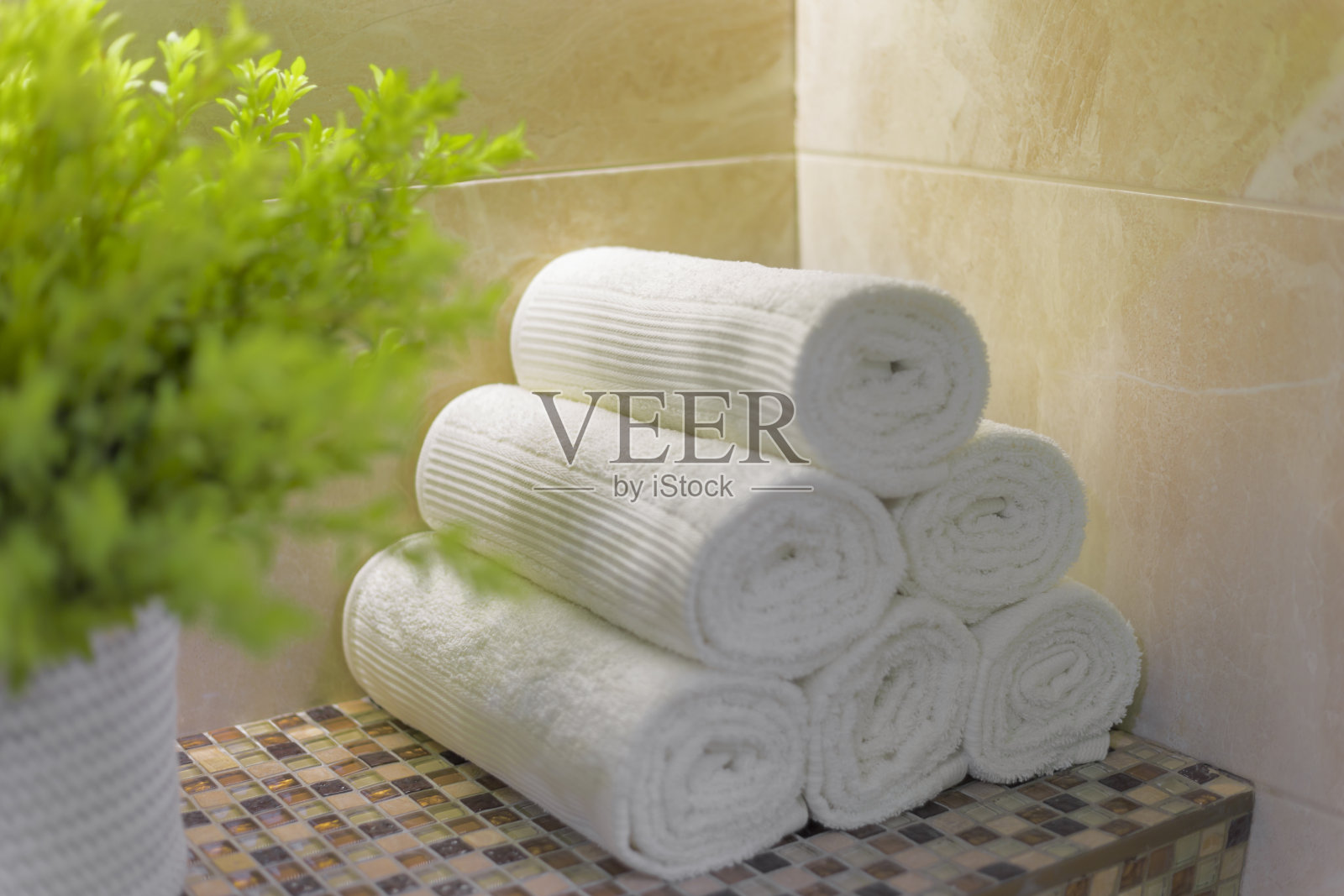 浴室或水疗中心的毛巾照片摄影图片