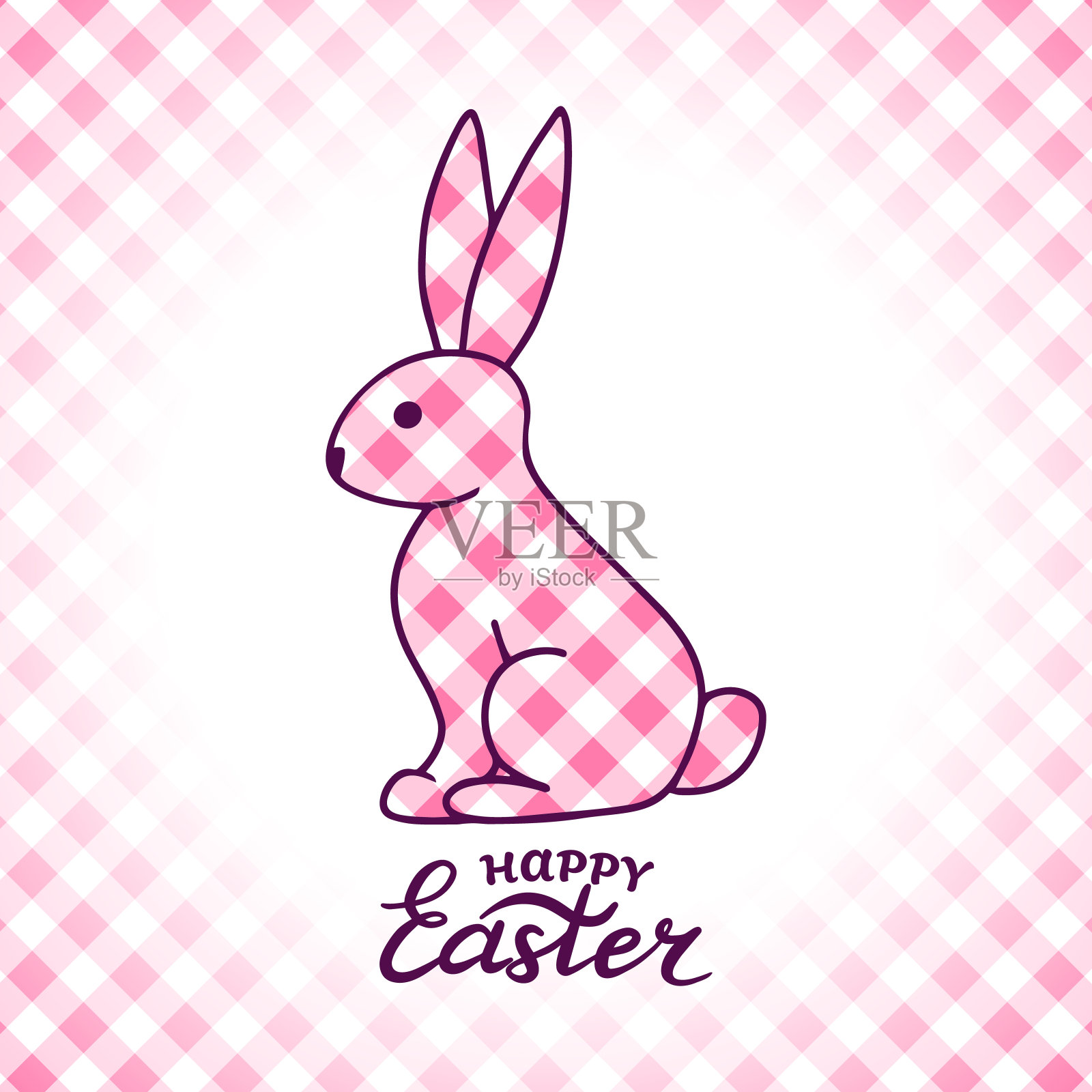 方格背景上的可爱兔子。手绘矢量图设计元素图片