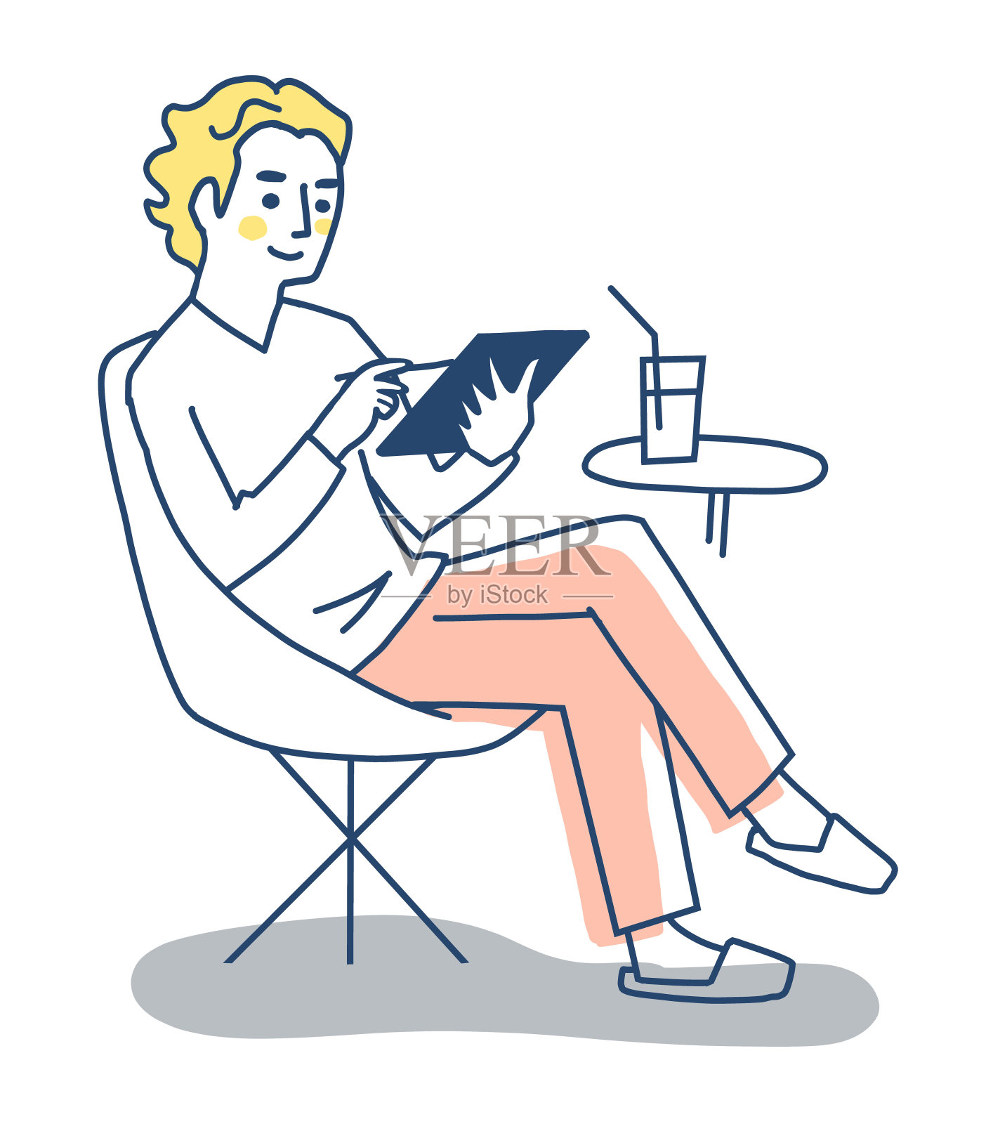 操作平板电脑的年轻人插画图片素材