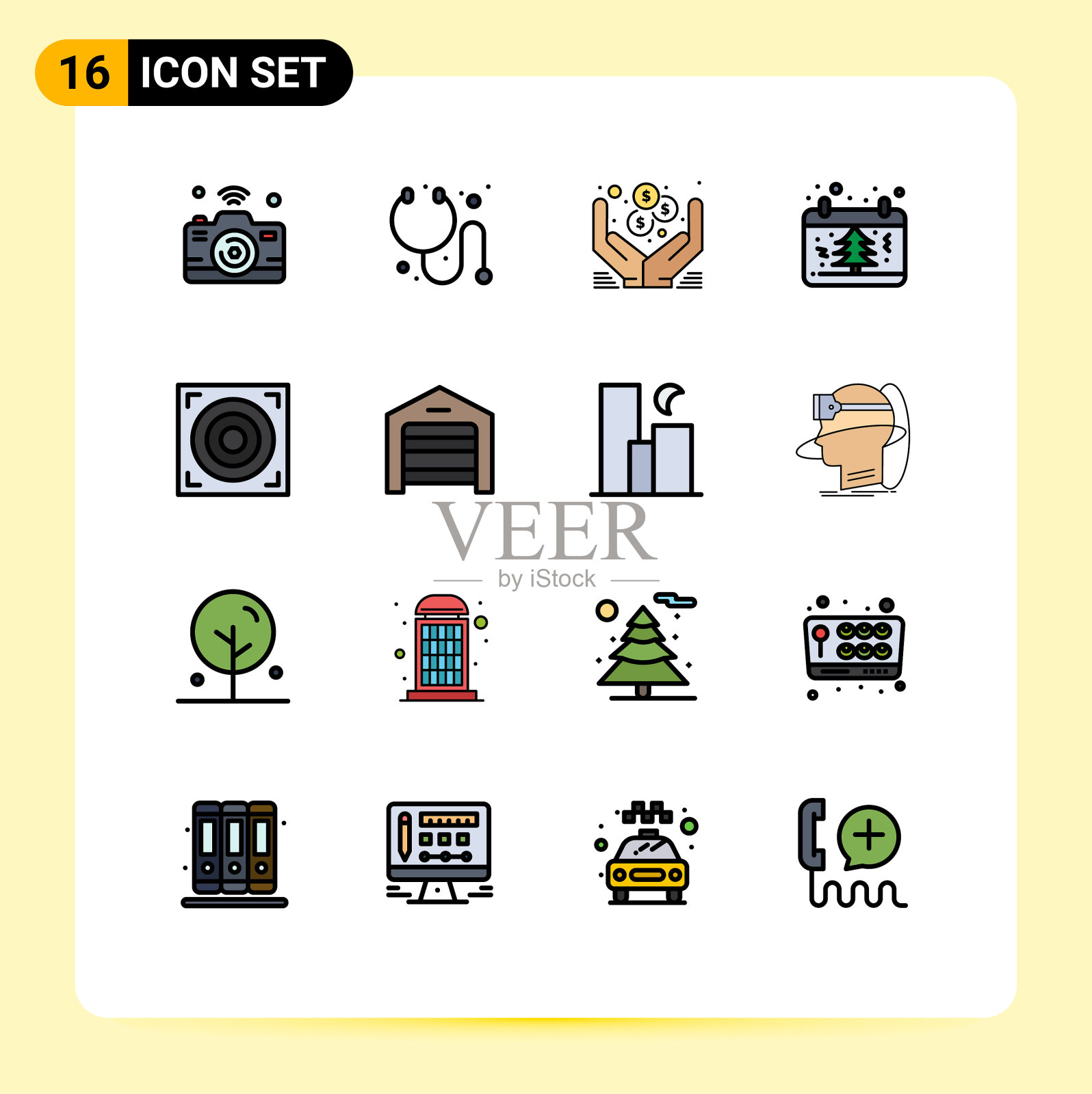 设置16商业平面彩色填充线条包插画图片素材