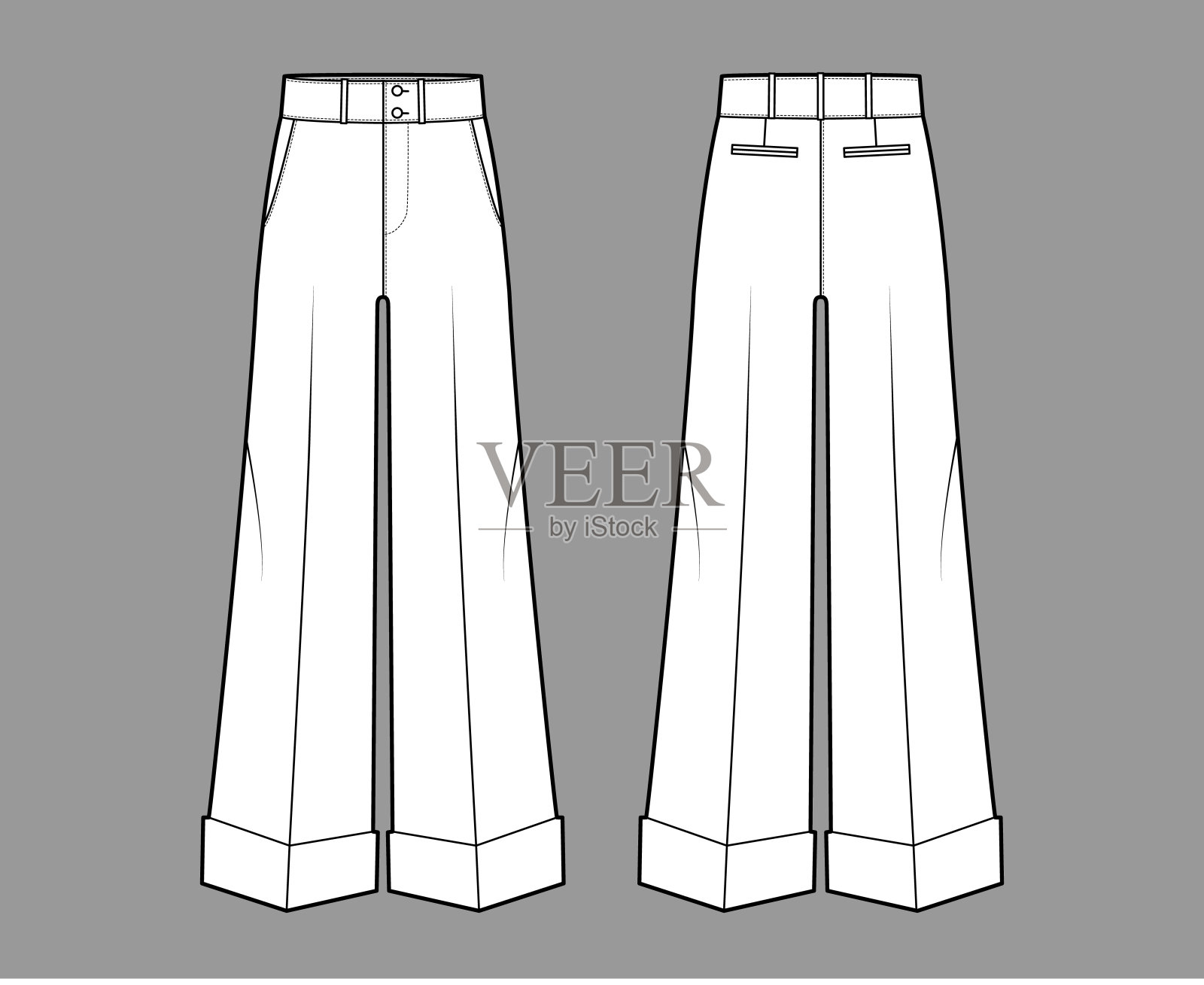 裤子牛津定制技术时尚插画低腰,上升,全长,斜开喷气口袋插画图片素材