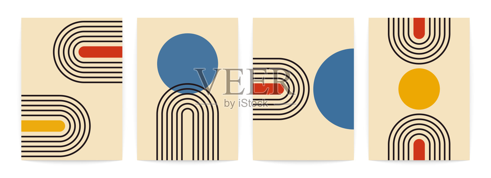 Сontemporary几何海报。亮色的简约元素。充满活力的色调,自然的线条和圆形矢量插画图片素材