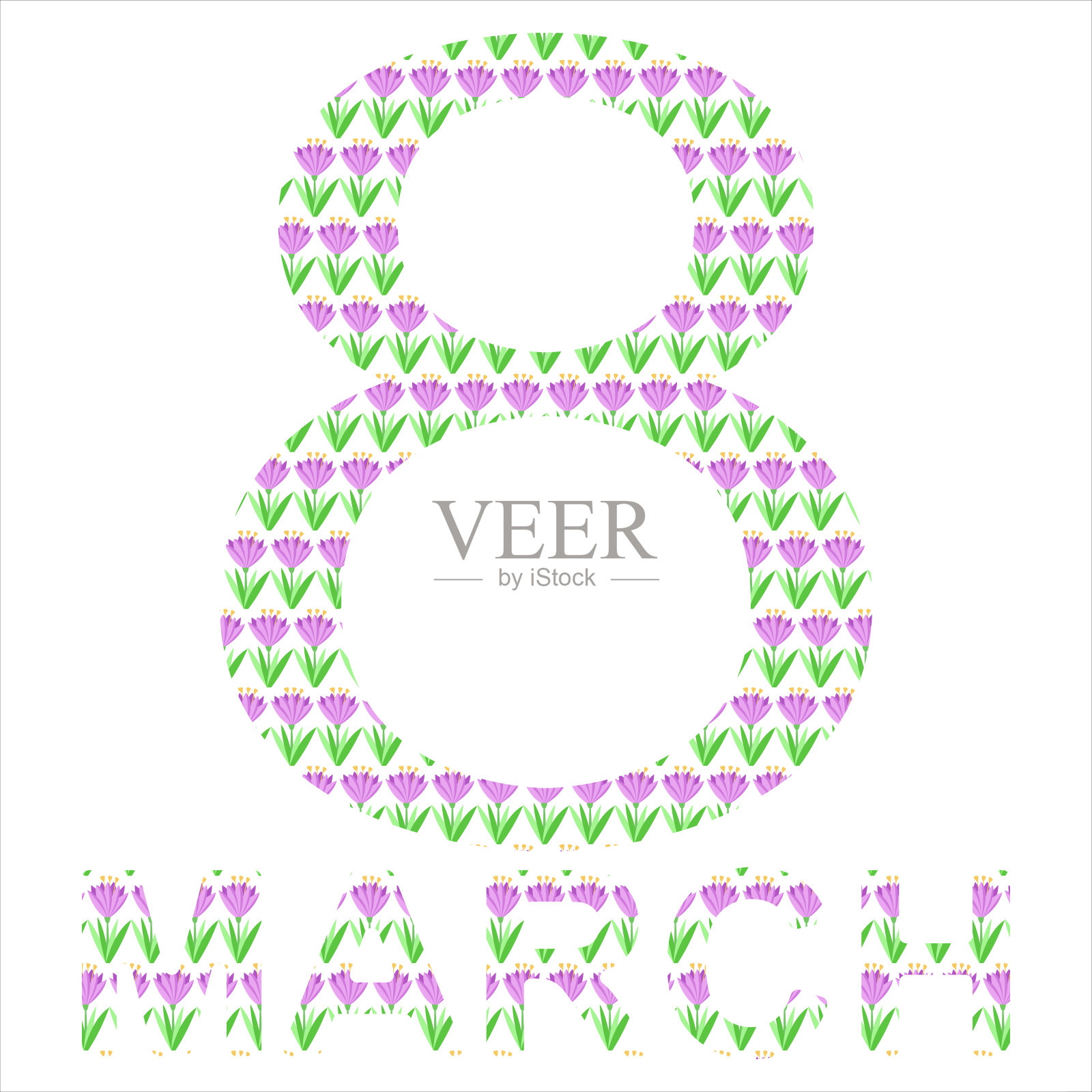 3月8日的粉红绿色花卉图案明信片插画图片素材