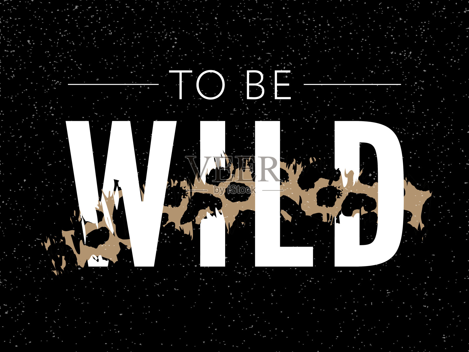 Born to be Wild t恤动物时尚印花黑色背景。图案与字母和豹纹效果的t恤和服装图形,海报,印刷,明信片。插画图片素材