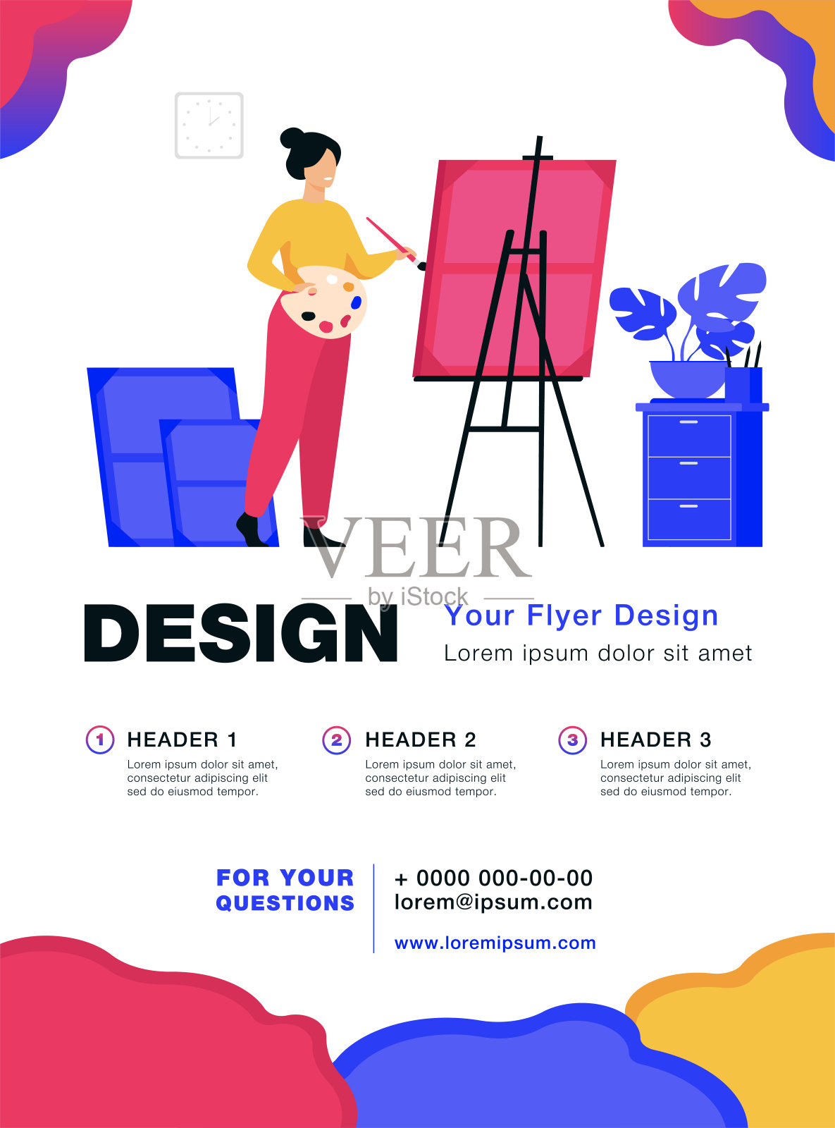 微笑的女人站在画架旁边画画设计模板素材