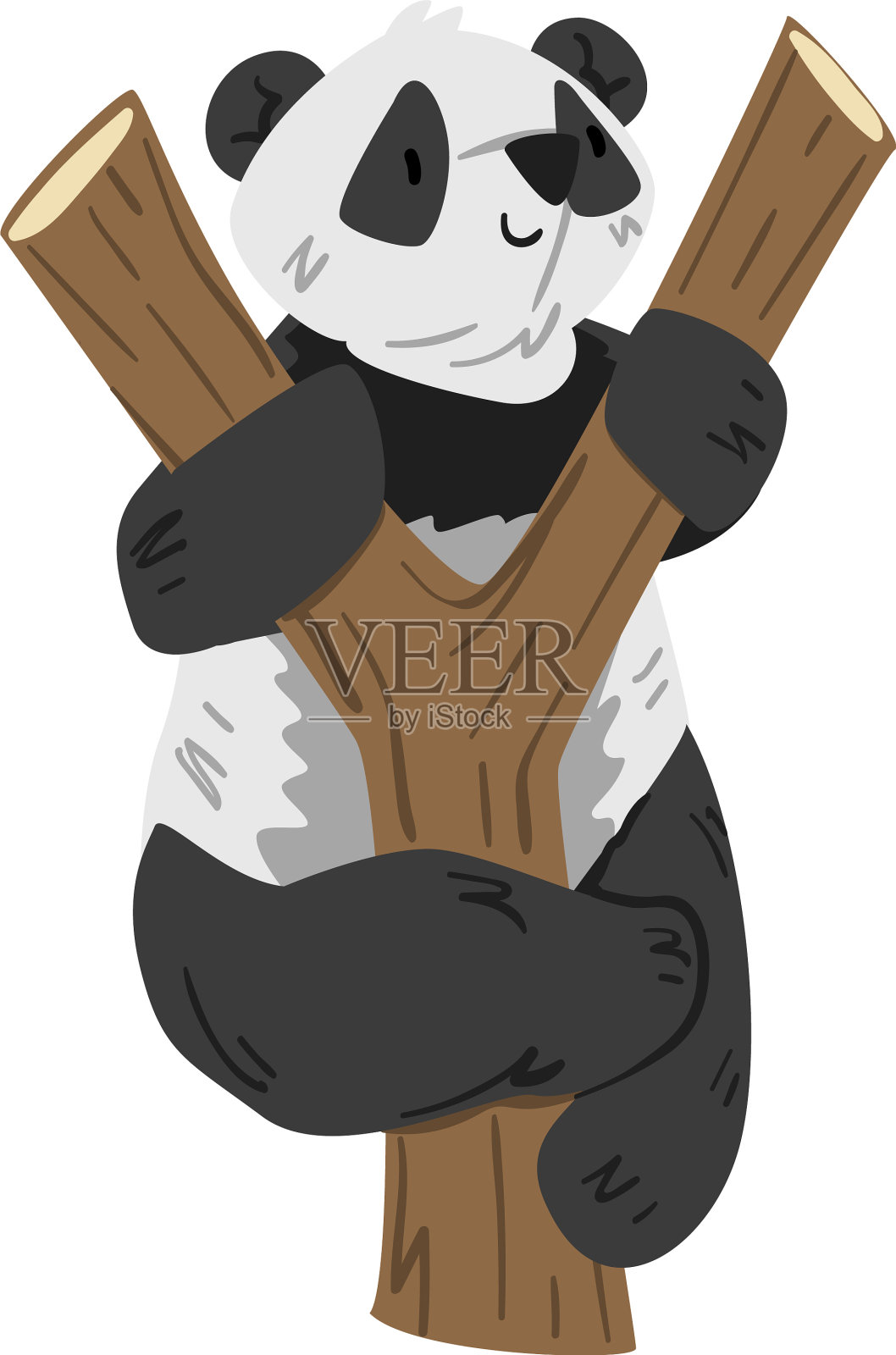 可爱的熊猫熊爬上树干,有趣的野生设计元素图片