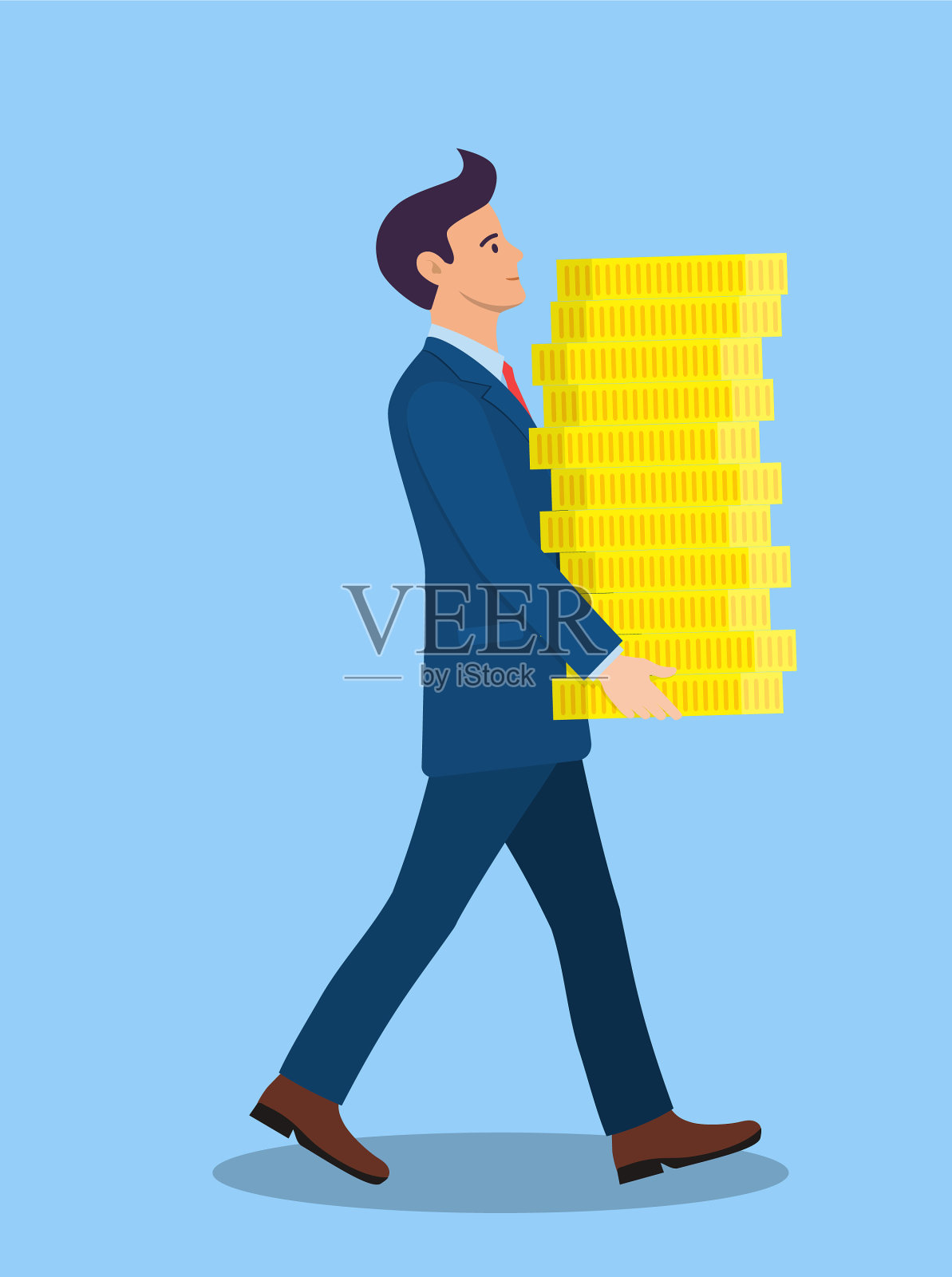 商人携带着一大叠金币插画图片素材