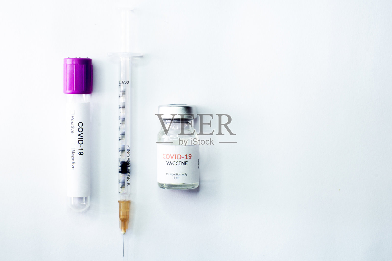 COVID-19病毒、疫苗和注射器照片摄影图片