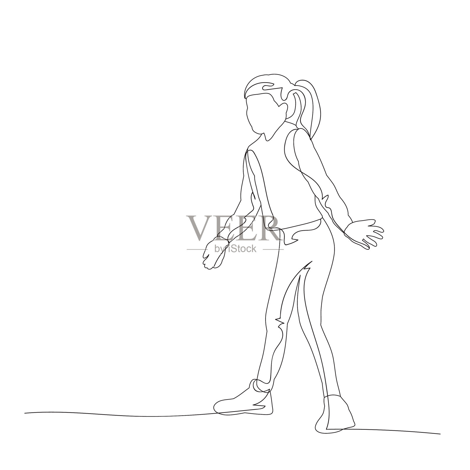 孤立的素描与儿童线女孩跳舞插画图片素材