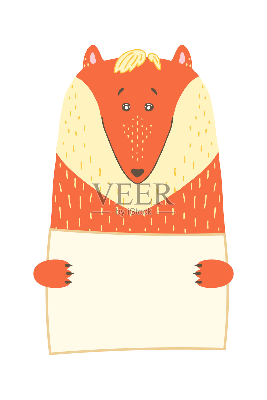 可爱的卡通动物拿着标签和复制空间。设置贺卡横幅邀请传单小册子。卡通手绘风格。小宠物用空白标记信息板设计元素图片