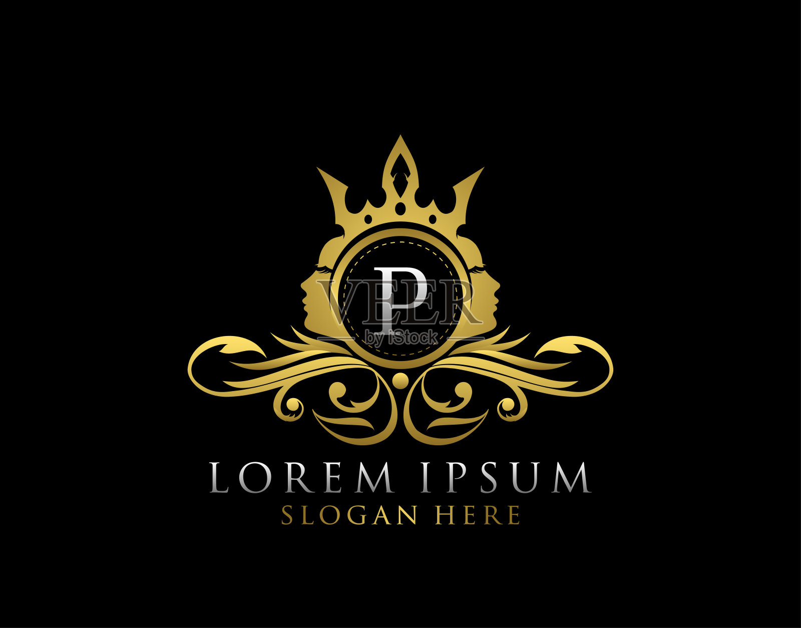 皇家美P字母盾矢量设计。插画图片素材