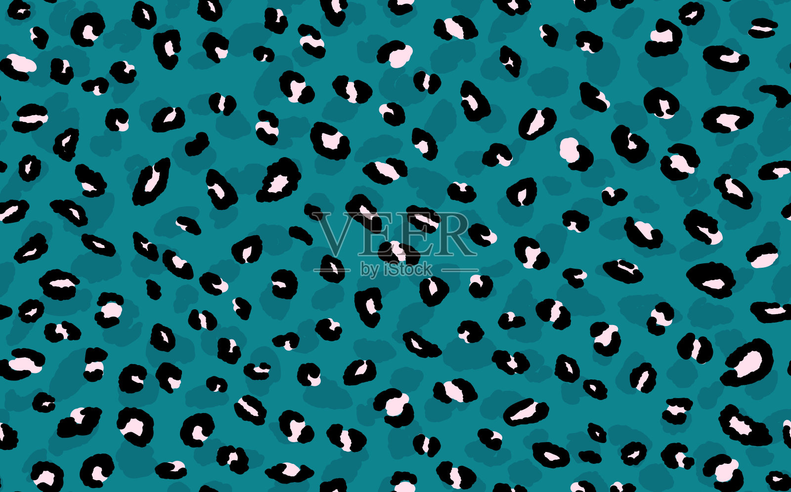 现代抽象豹纹无缝图案。动物的背景。蓝色装饰矢量股票插图印刷,卡片,明信片,织物,纺织品。现代装饰的风格化皮肤插画图片素材