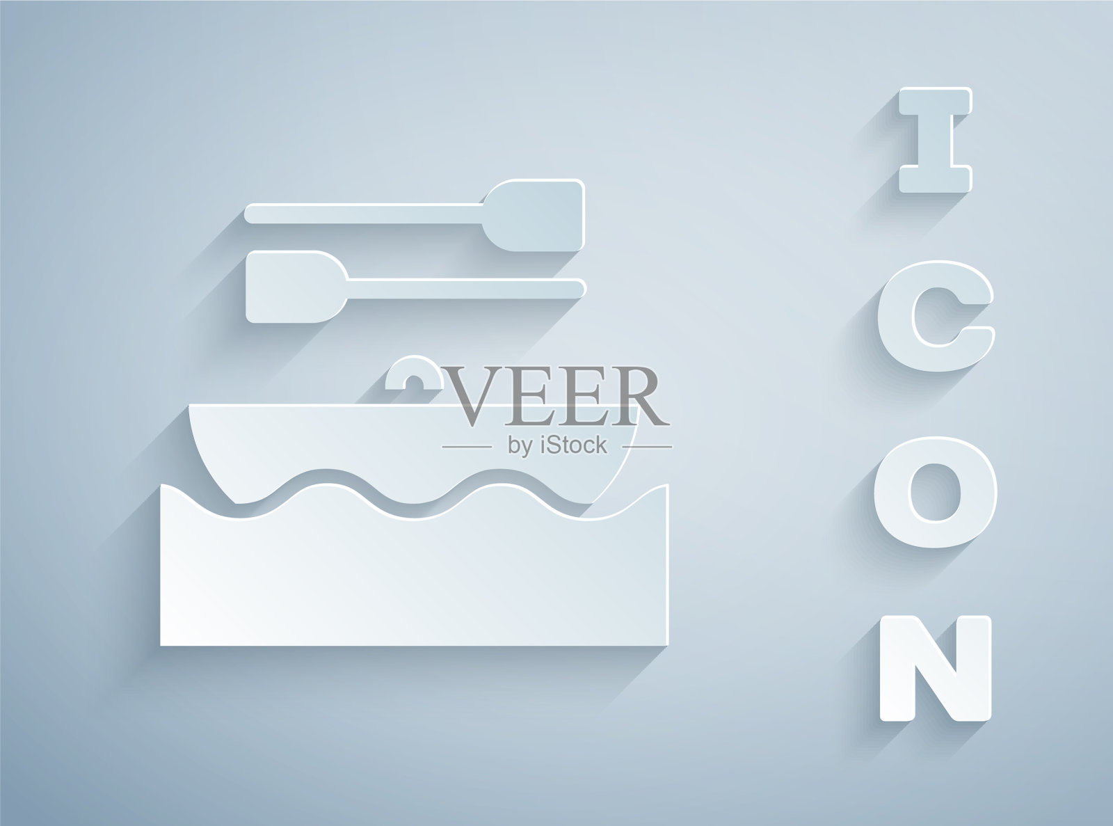 剪纸船与桨图标孤立在灰色插画图片素材