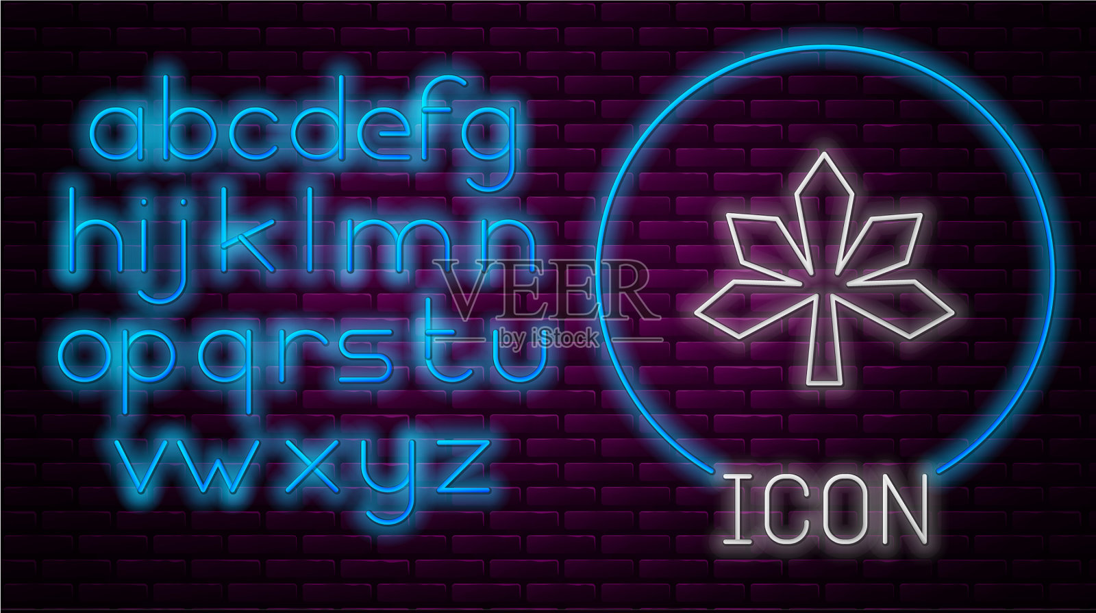 发光的霓虹灯线栗叶图标孤立上插画图片素材