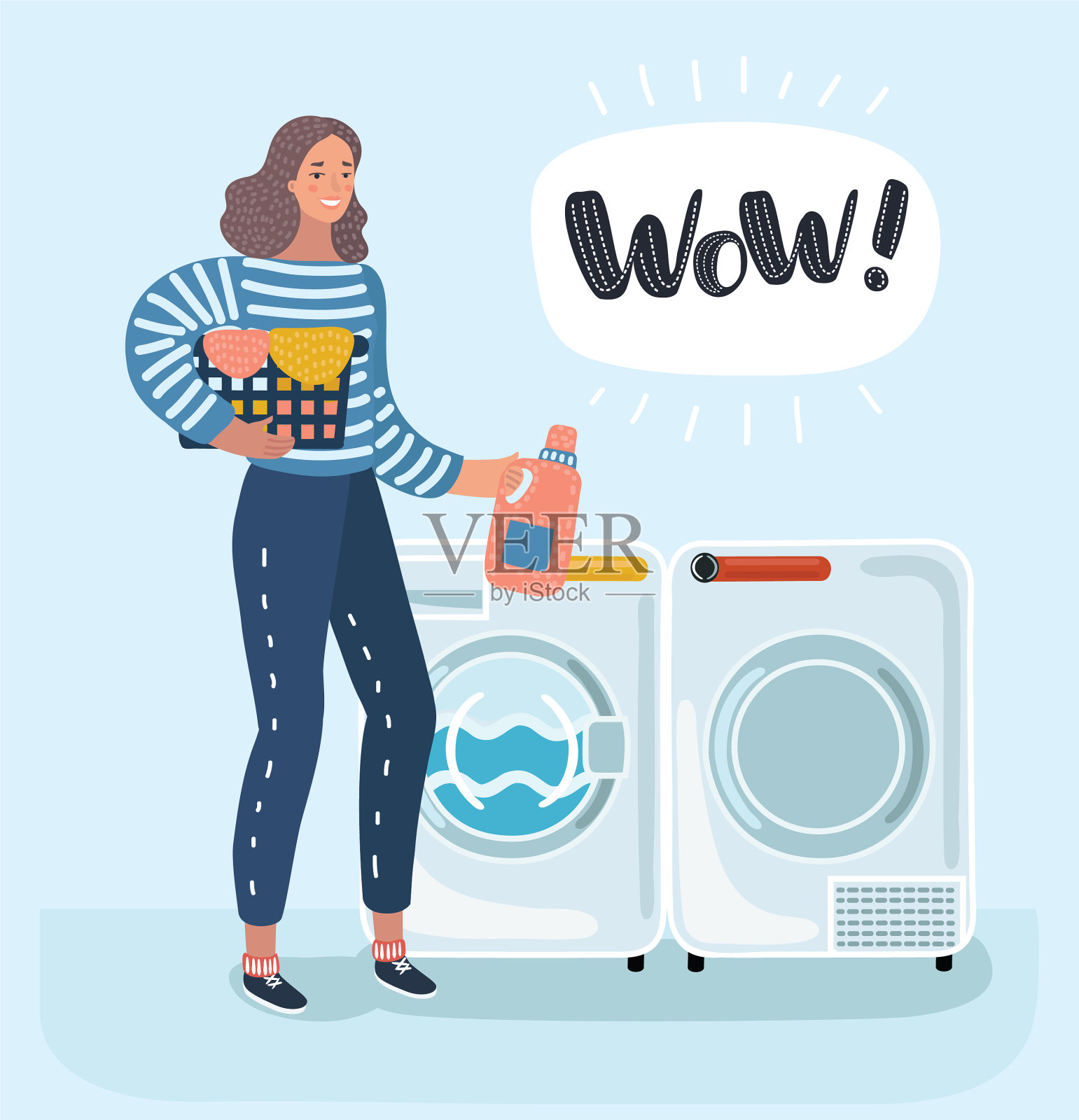 妇女家庭主妇在洗衣中洗衣服插画图片素材