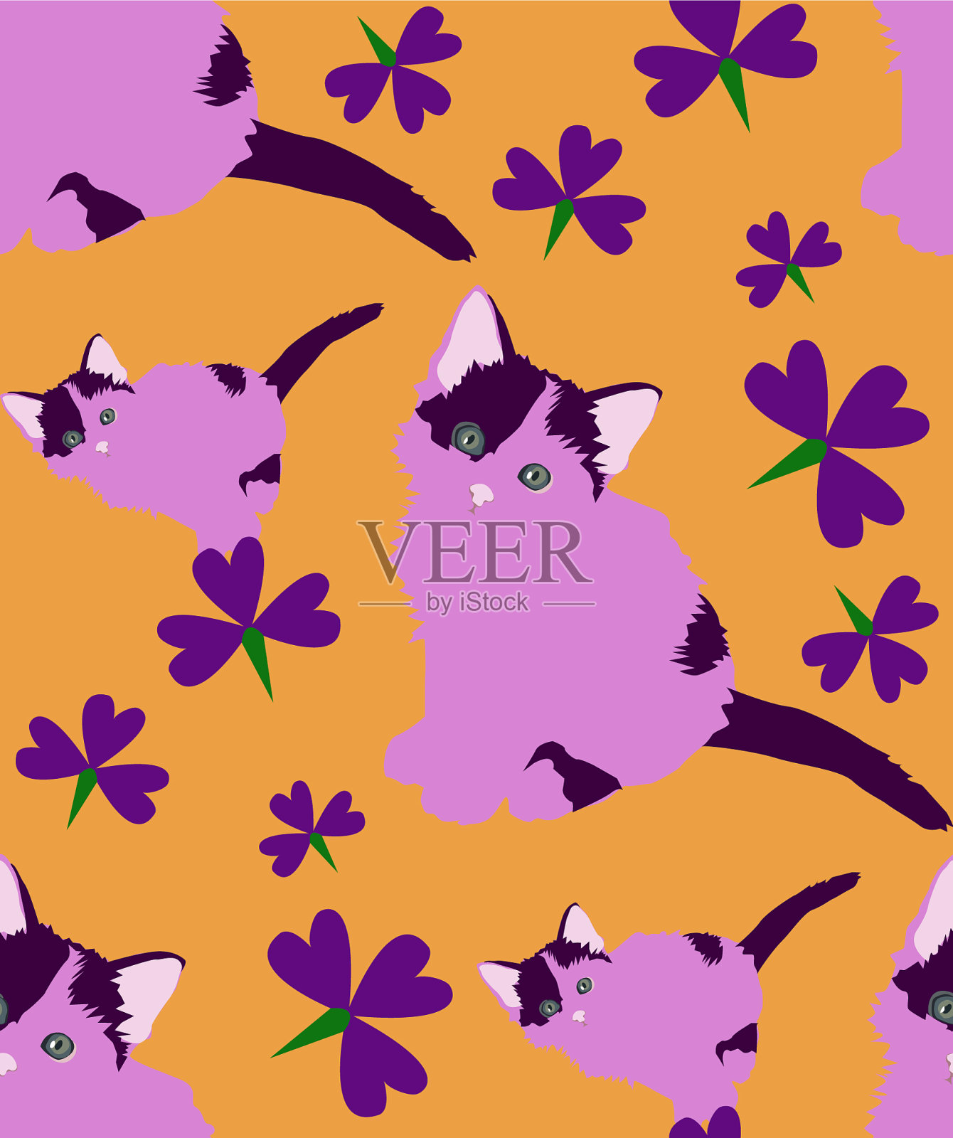 猫花图案插画图片素材