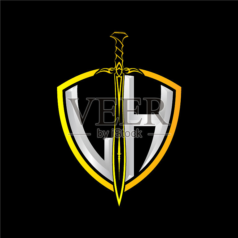 首字母l h是一个装饰的盾牌插画图片素材