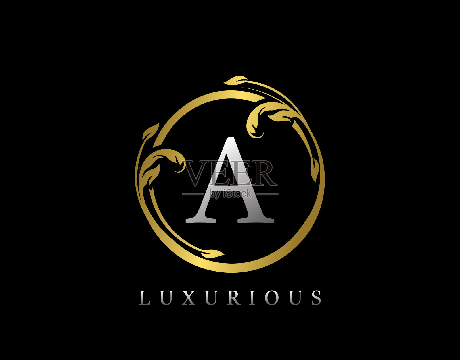 豪华圈金字A花设计。插画图片素材