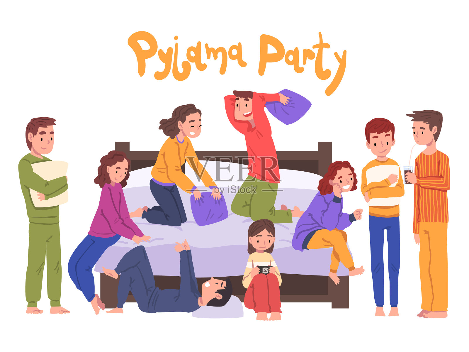 可爱的孩子们在睡衣派对上玩得很开心设计元素图片