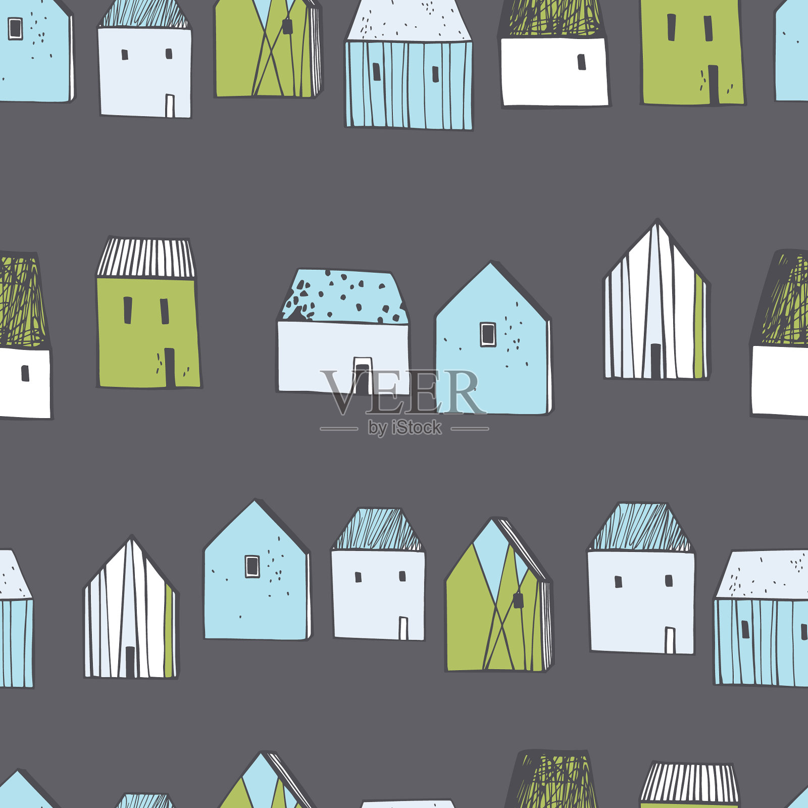 手绘可爱房子无缝图案插画图片素材