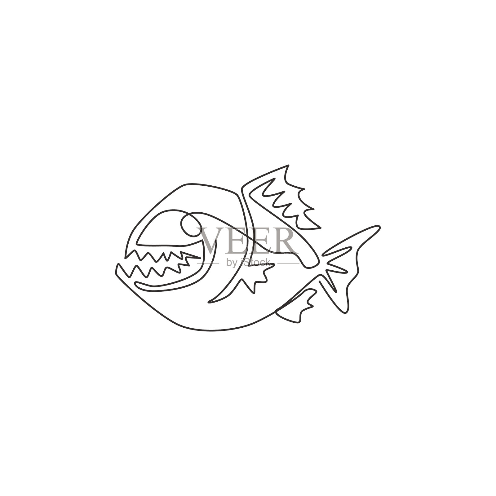 用一条线画愤怒的食人鱼作为标志设计元素图片