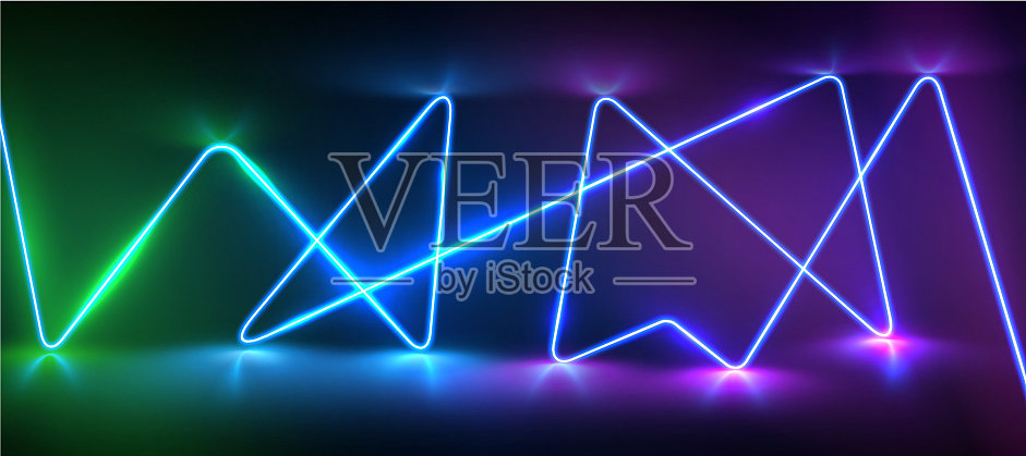 逼真的氖激光线与反射插画图片素材