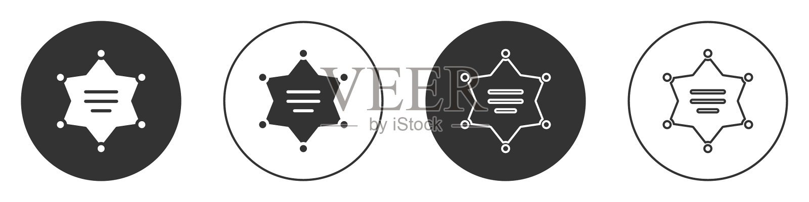 黑六边形治安官图标孤立于白色图标素材