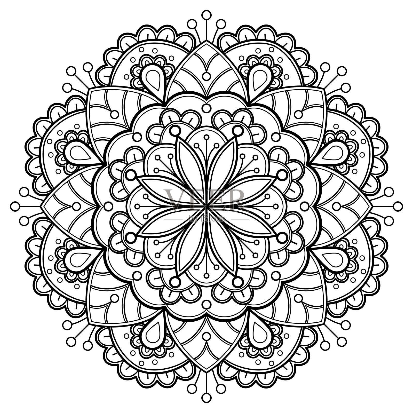 曼荼罗着色书。墙纸设计,瓷砖图案,衬衫,贺卡,贴纸,花边图案和纹身。室内装饰设计。矢量民族东方圈点缀。白色背景插画图片素材