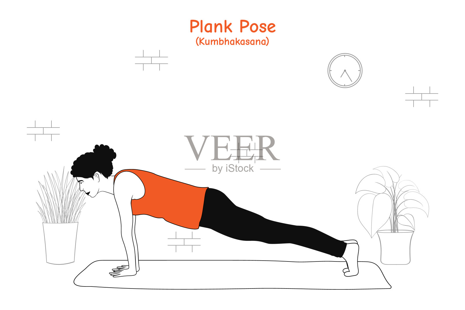 做瑜伽的女人平板支撑姿势或俯卧撑插画图片素材