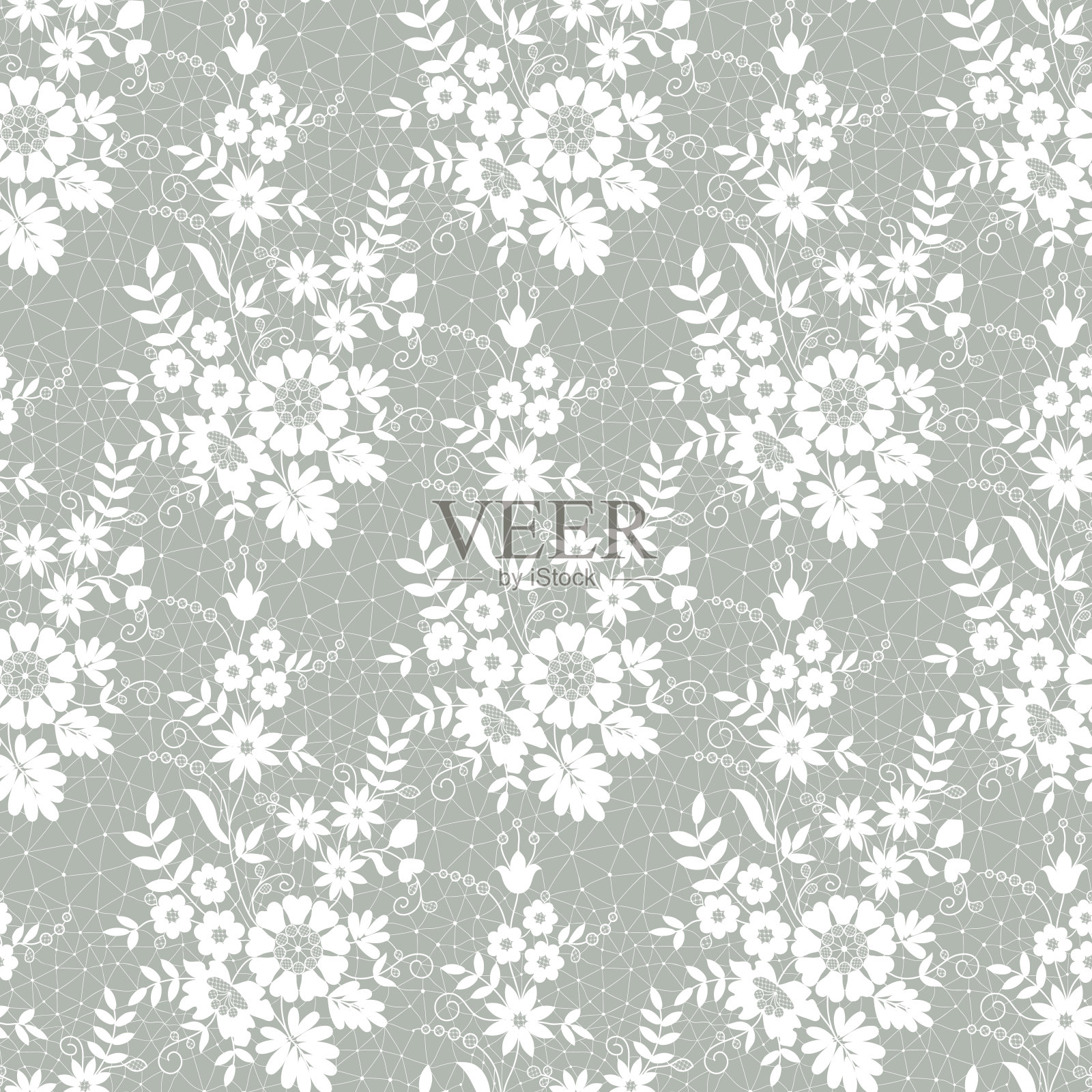 无缝的白色花边插画图片素材