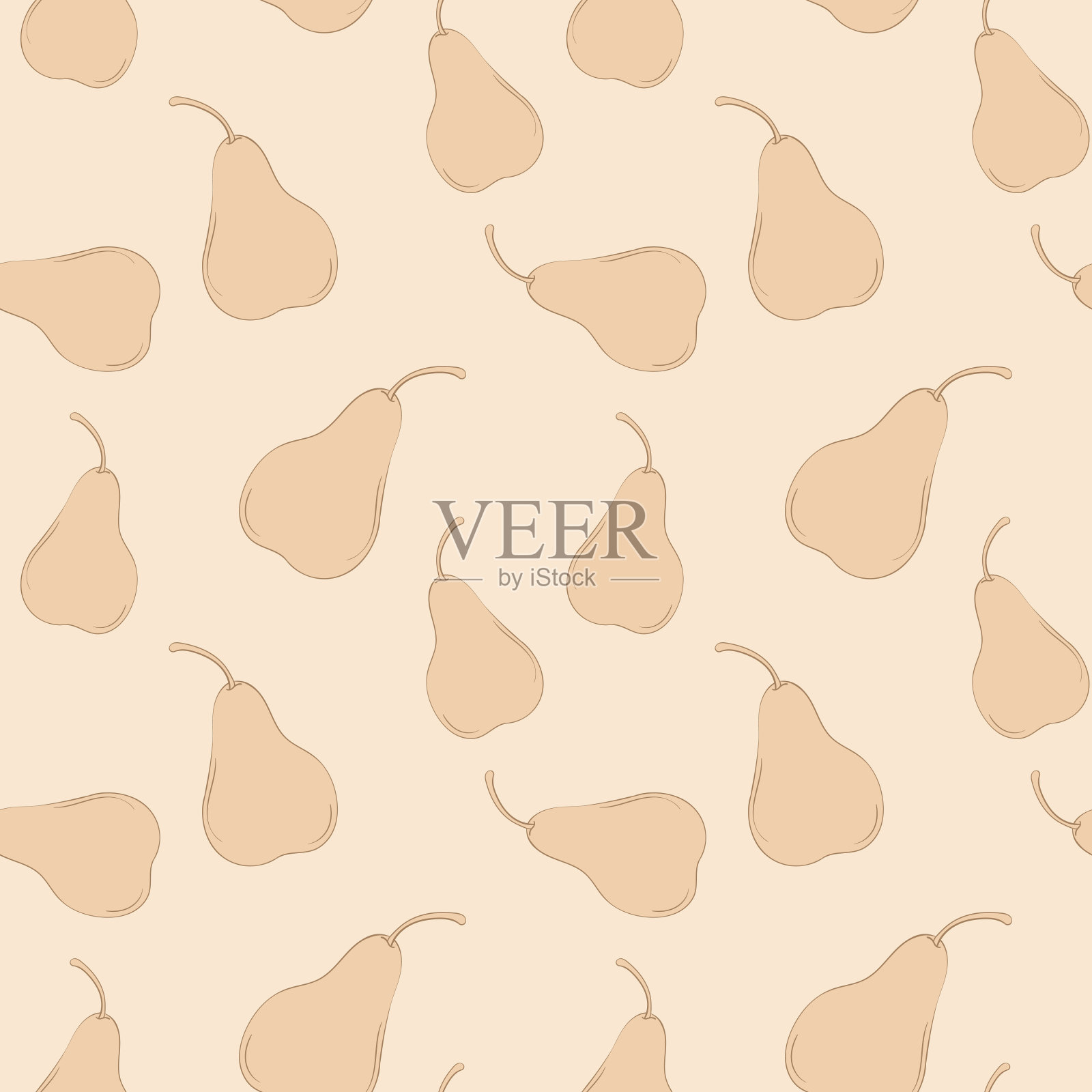 向量棕梨无缝模式。单色背景的水果插画图片素材