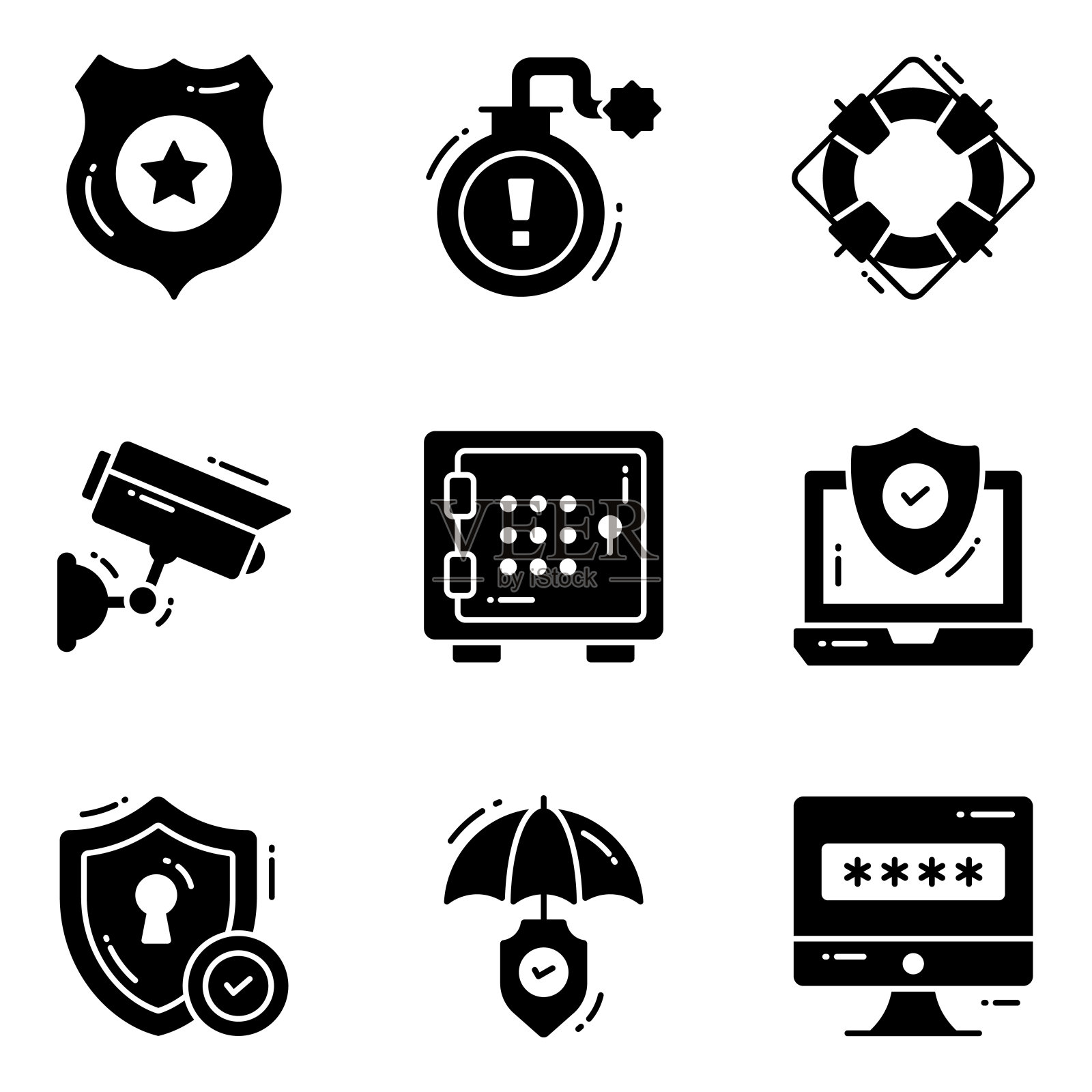 保护和安全矢量字形图标设置网络计算机网络业务数据技术图标素材